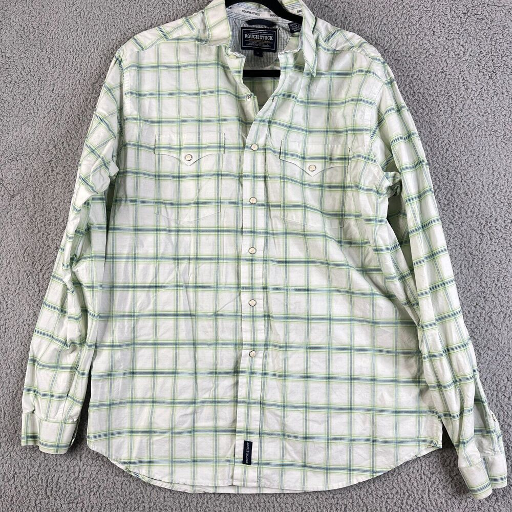 PANHANDLE SLIM Shirt Men XL Pearl Snap Green Plaid Rough Stock Long Sleeve Rodeo